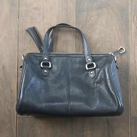 COACH BLACK PEPBBLED LEATHER TASSLE SATCHEL  BAG 9LX12W - Picture 10 of 14